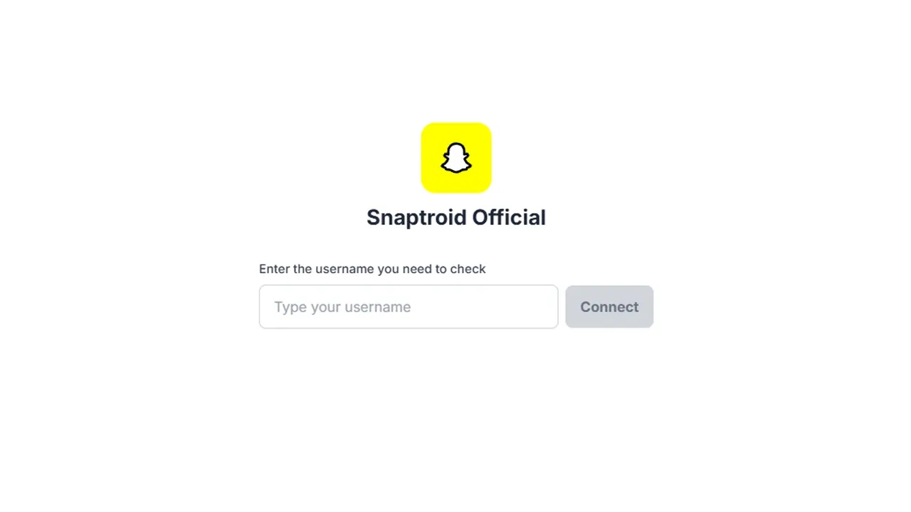 Screenshot of the SnapTroid online tool showing the simple username entry field, highlighting that no software installation is needed.